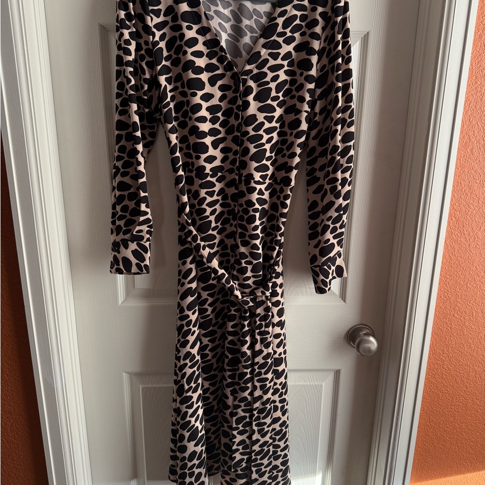 LOFT Black and Tan Animal Print Long Sleeve Dress, new without tags